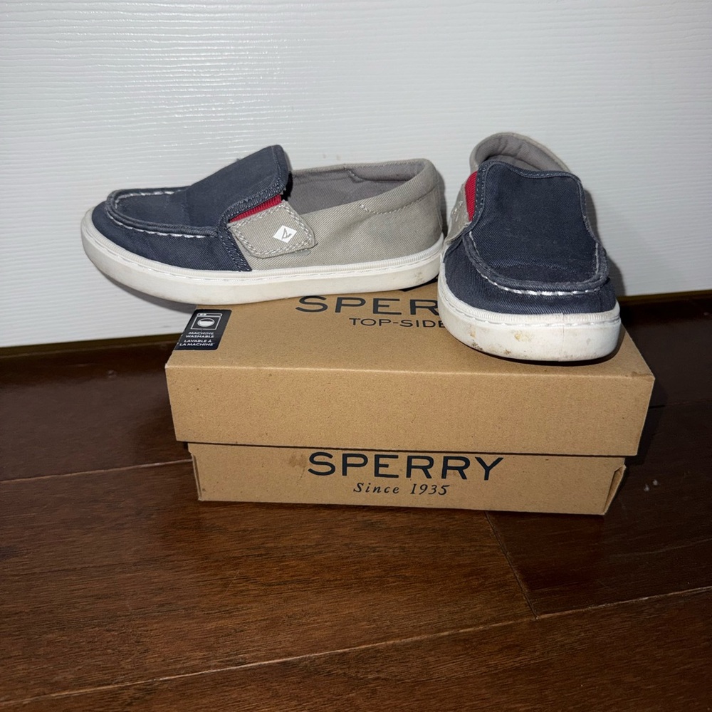 Sperry Kids Navy, Gray & Red Slip-On Boat Shoes
